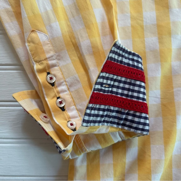 Fior Da Liso ~ Veronica Tailored Gingham Check Long Sleeve Button Front 8 Blouse - Picture 14 of 16